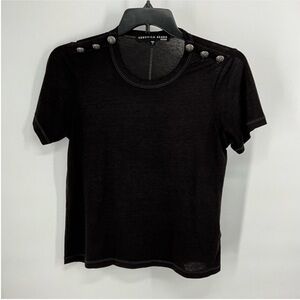 Veronica Beard Dark Short Sleeve Tee with Button Accents